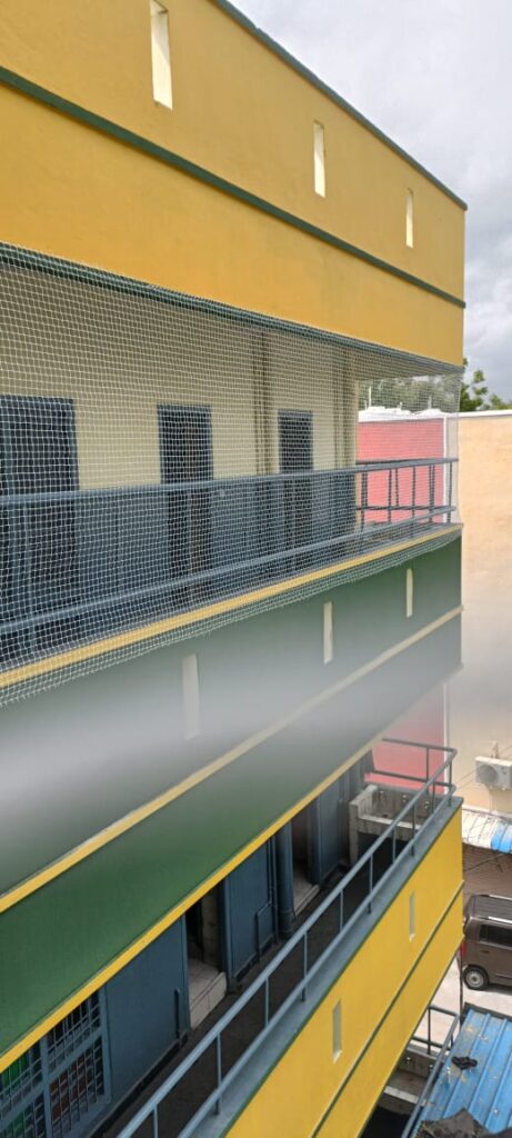 Balcony covering safety nets in Velachery installation done by GSA Enterprises in Velachery.